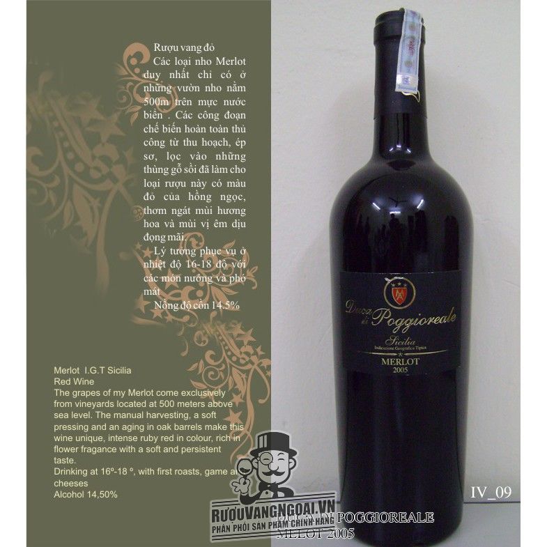 Vang Ý Duca Di Poggioreale Merlot 2005